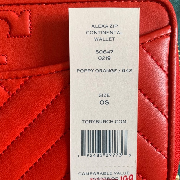 Tory Burch Alexa Zip Continental Wallet in Poppy Orange - Picture 3 of 3